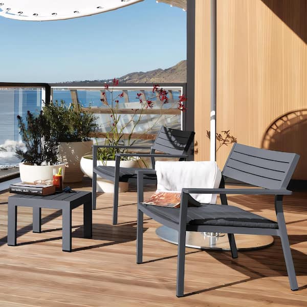 dubbin Grey 3-Piece Aluminum Patio Conversation Set with Grey Cushion