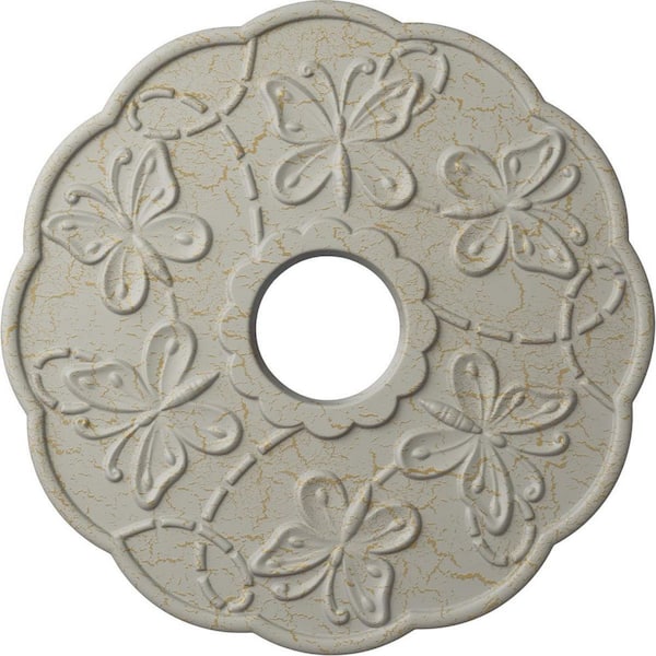 Ekena Millwork 1 in. x 17-7/8 in. x 17-7/8 in. Polyurethane Terrones Butterfly Ceiling Medallion, Pot of Cream Crackle