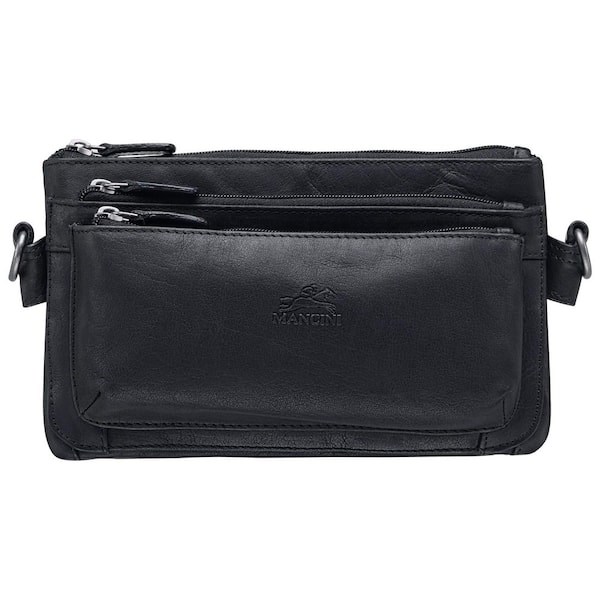 Buffalo Collection 9.5 in. x 2 in. x 5.5 in. (W x D x H) Black Leather Multi-Function Waist Bag