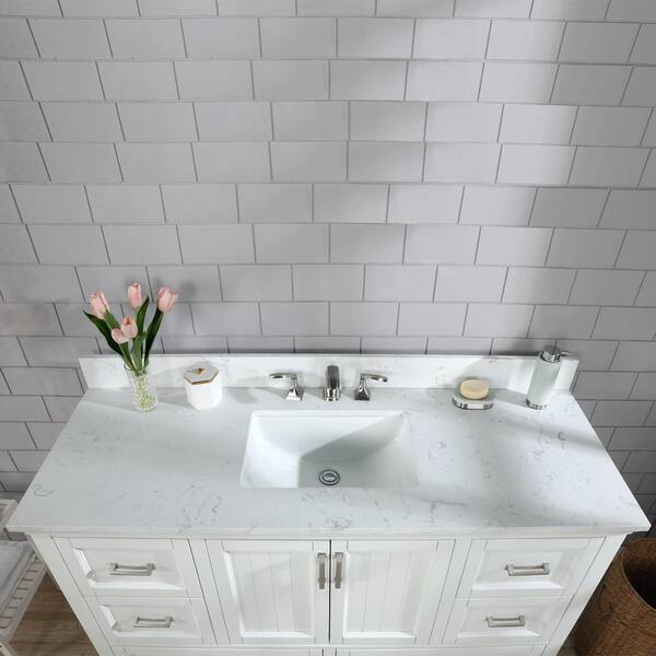 Altair Isla 60 In Single Bathroom Vanity White With Composite Stone Top Carrara Basin 538060s Wh Awnm - 60 Bathroom Vanity Top With Single Sink