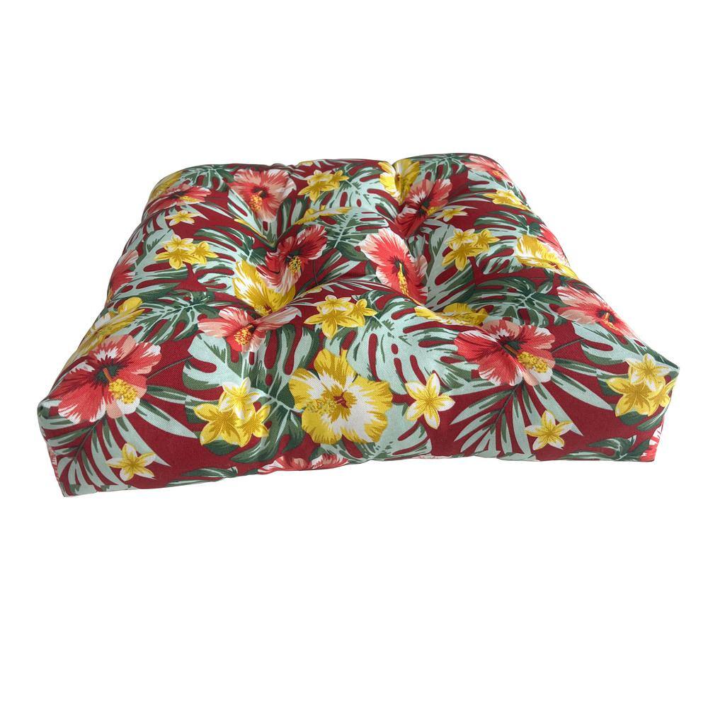 Red and Yellow Tropical Tufted Outdoor Seat Cushions (Set of 2)