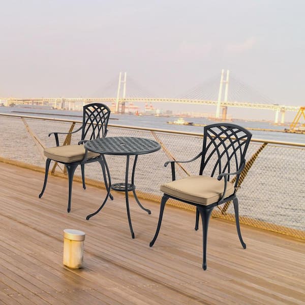 Unbranded 3-Pieces Aluminum Patio Conversation Seating Set with Gray Cushion, Outdoor Patio Furniture with Umbrella Hole