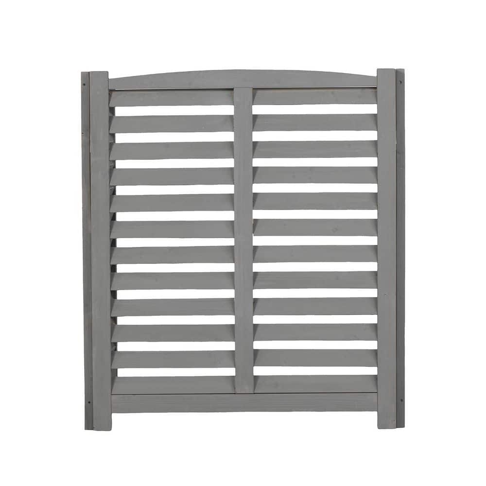 38 in. Louver Gray Solid Wood Outdoor Garden Fence, 3 Panels Privacy Fence 