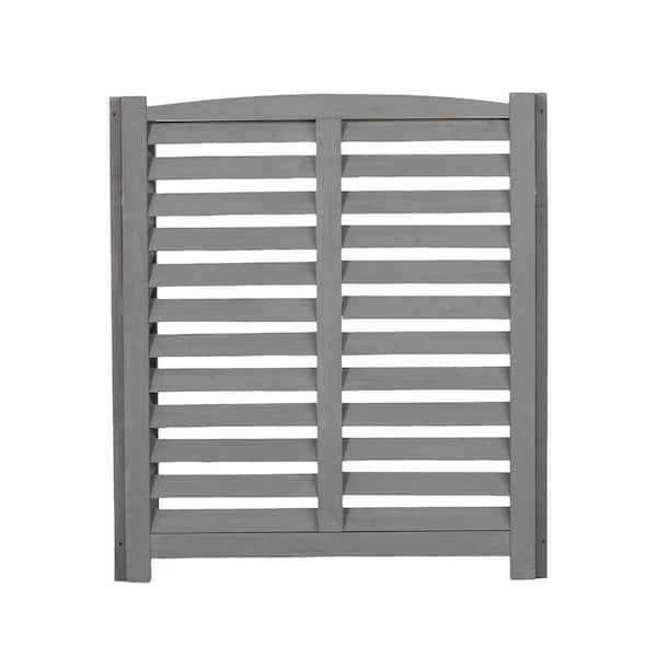 BTMWAY 38 in. Louver Gray Solid Wood Outdoor Garden Fence, 3 Panels Privacy Fence Screen to Hide Trash/Air Conditioner Fence