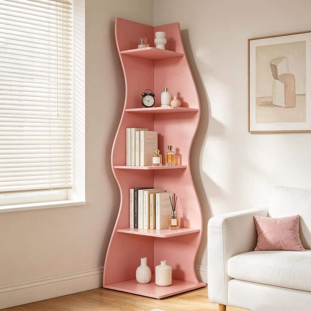 TRIBESIGNS WAY TO ORIGIN Modern 70 in. Tall Pink Wood 5-Shelf