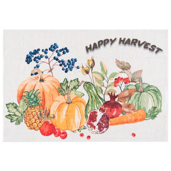 SAFAVIEH Door and Kitchen Mat Beige/Orange 4 ft. x 6 ft. Machine Washable Happy Harvest Area Rug