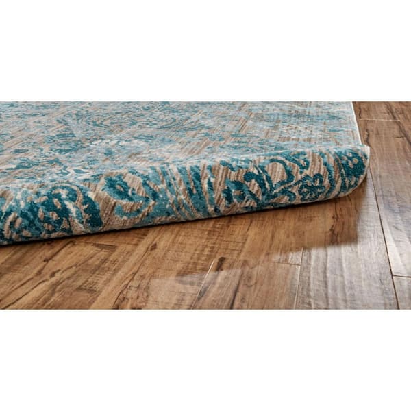 9 ft. Round Blue, Taupe, Ivory Abstract Area Rug