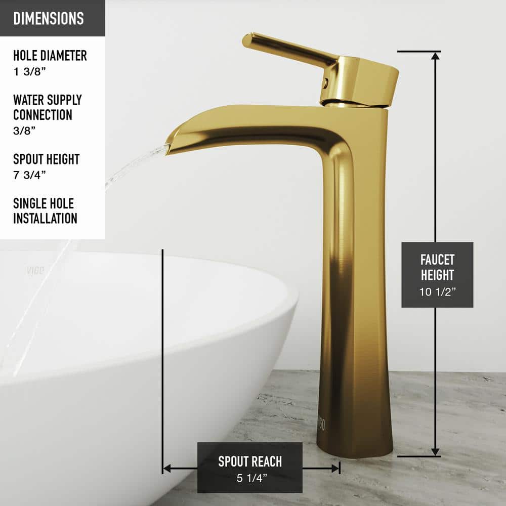 Niko 10.5" Waterfall Vessel Bathroom Faucet in Matte Gold