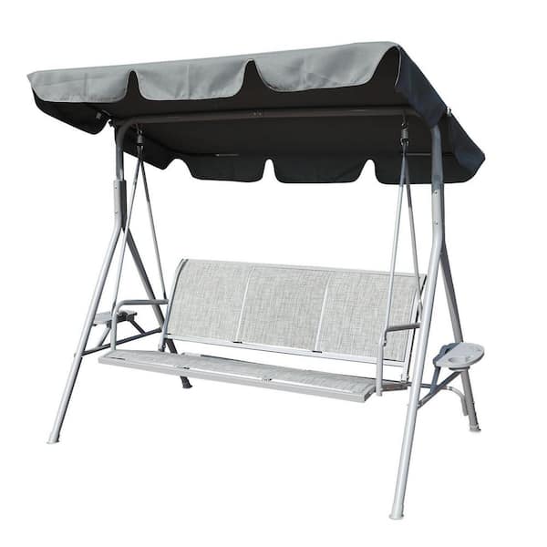 TIRAMISUBEST 2-Person Metal Patio Swing with Canopy in Gray