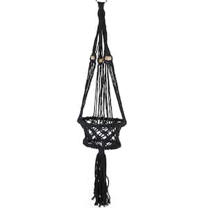 43 in. Black Lattice Pattern Cotton Netting Decorative Planter Hanger