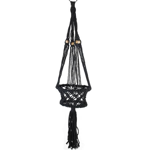 Northlight 43 in. Black Lattice Pattern Cotton Netting Decorative Planter Hanger