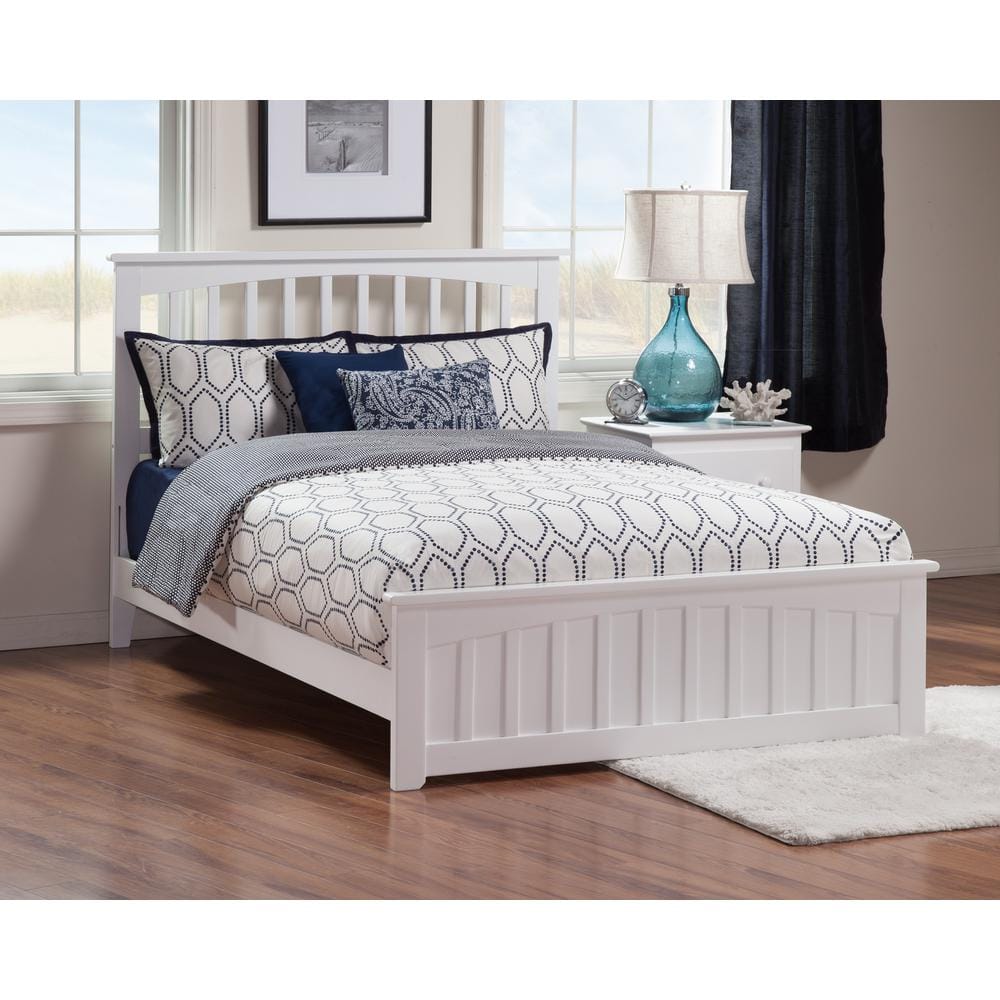 White Queen Mission Solid Wood Platform Bed with Slats