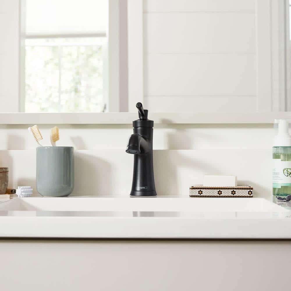Joleena Matte Black Transitional Single-Hole Bathroom Faucet with Aerated Spray