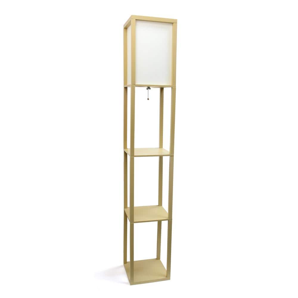 Tan Multifunctional Floor Lamp with Linen Shade and Storage Shelves