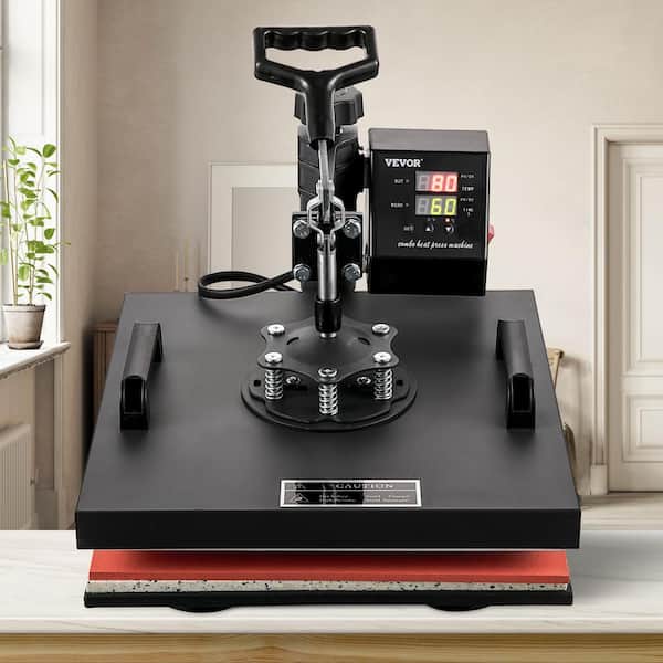 15 in. L x 15 in. W Heat Press Machine 8 in 1 Dual LED Display 360° Rotation Swing Away T-Shirt Press Machine, Black