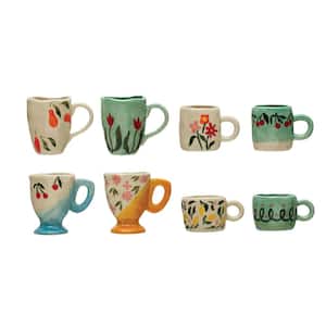 6 oz. Multicolor Stoneware Espresso Cups/Child's Mug with Painted Designs (Set of 8)