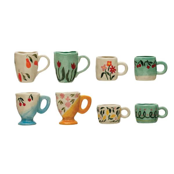 Storied Home 6 oz. Multicolor Stoneware Espresso Cups/Child's Mug with Painted Designs (Set of 8)