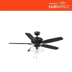 Rockport II 52 in. Indoor Matte Black LED Ceiling Fan with Light kit, Downrod and Reversible Blades Included