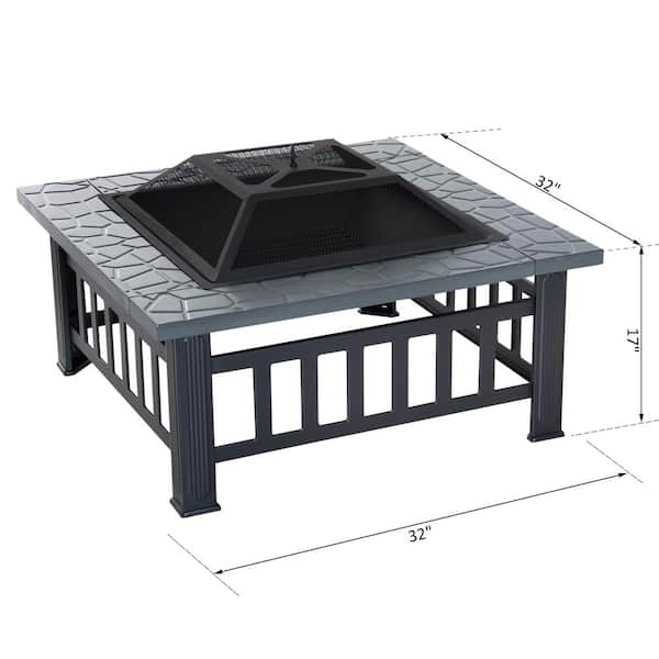 Outsunny 32 in. W x 18 in. H Square Steel Outdoor Patio Wood