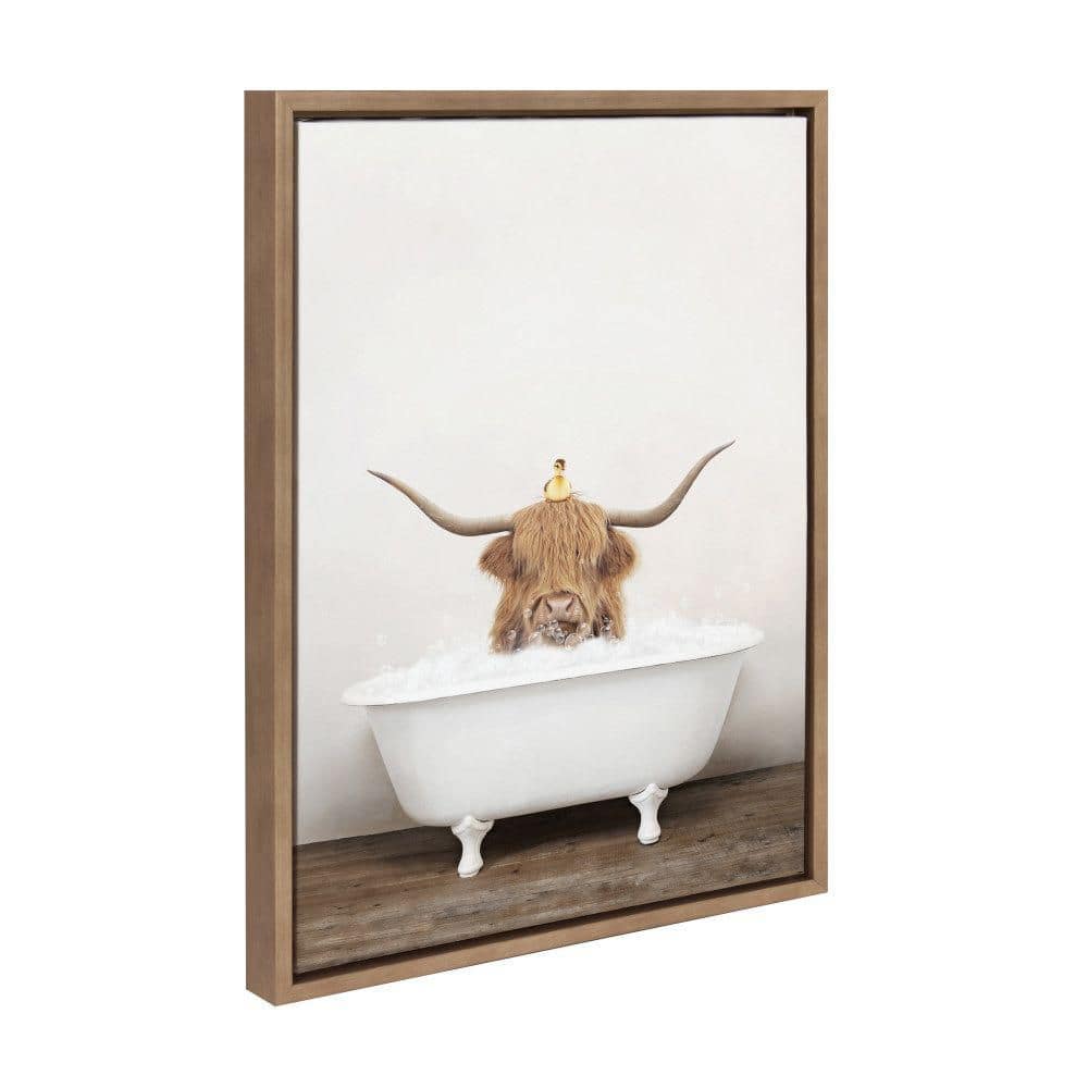 Sylvie Highland Cow and Duckling in Rustic Bath by Amy Peterson Art Studio Framed Art Print 18 in. x 24 in. price history on PriceWatchPro