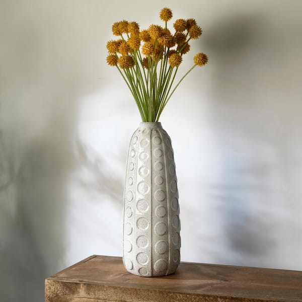 工芸品 Flower base marble color Mikasa 15.5 in. White Embossed Dot Textured Ceramic Vase