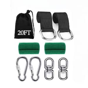 2-Piece 20 ft. Black Tree Swing Straps with Tree Protector Carabiner Swivel and Carry Bag for Swings and Hammocks