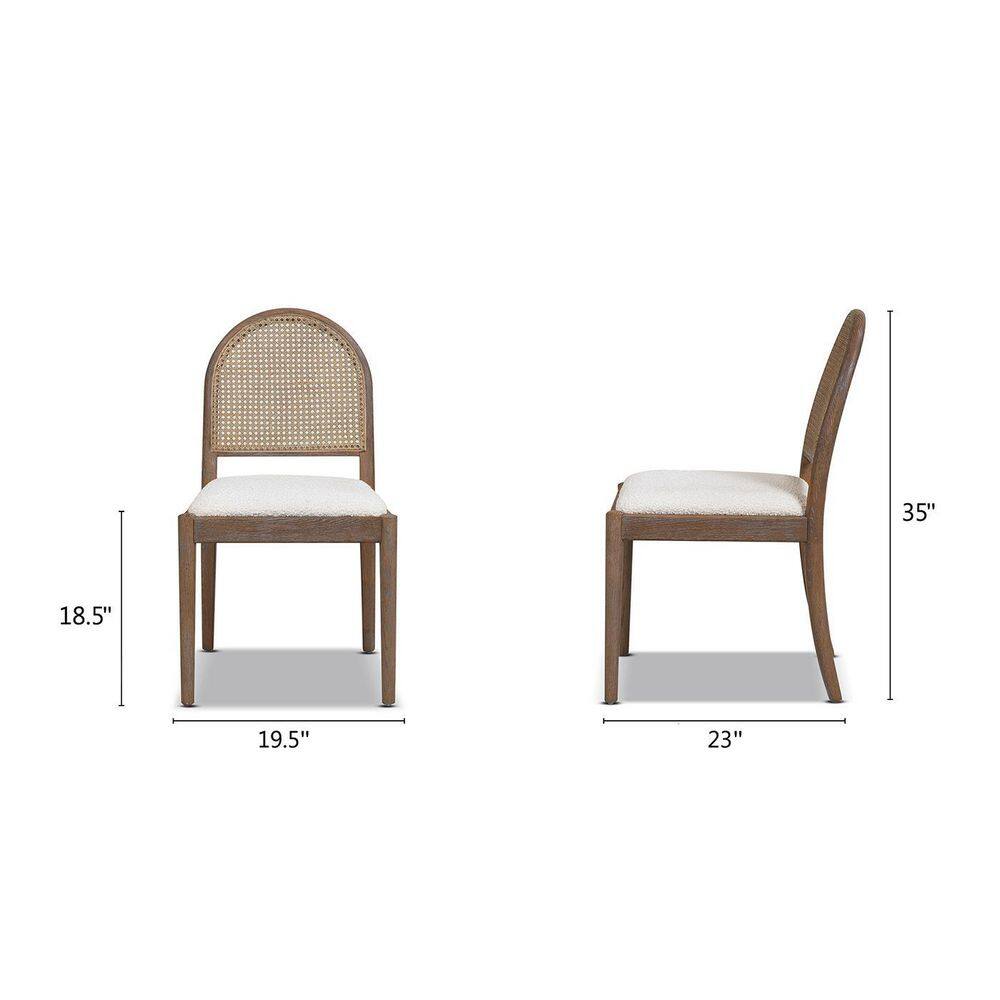 Ivory White Boucle Rattan Cane Side Dining Chair Set of 2