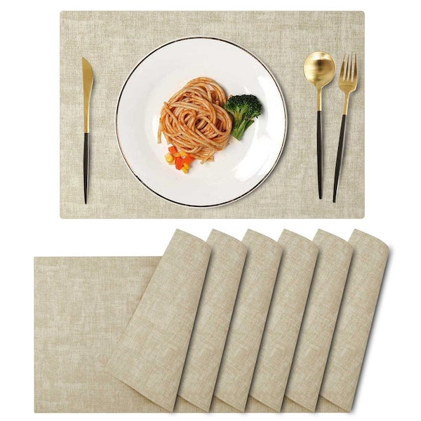 Jeedeson 17in. x 11.8 in. Leather Heat Resistant Placemats for Indoor and Outdoor, Off White, Set of 6