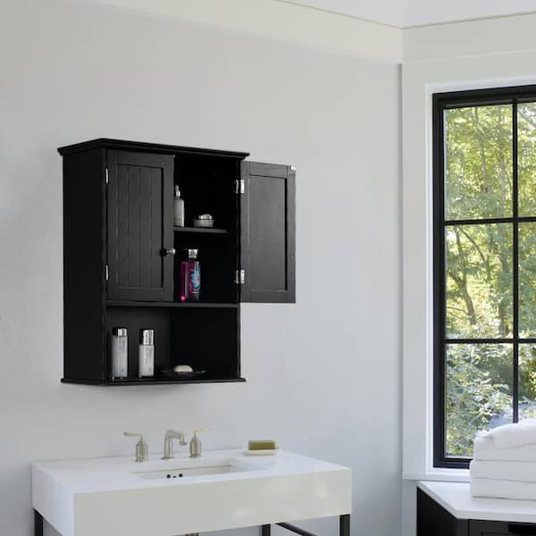 Basicwise 19 in. W x 5.5 in. D x 28.75 in. H Bathroom Storage Wall Cabinet,  Black Wall Mount Bathroom Cabinet Wooden Organizer QI004609.BK - The Home  Depot