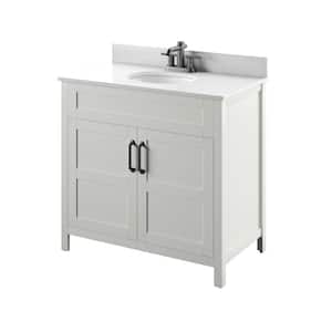 36 in. W x 20 in. D x 38 in. H Single Bath Vanity Side Cabinet in Huron White with White Vanity Top with White Basin