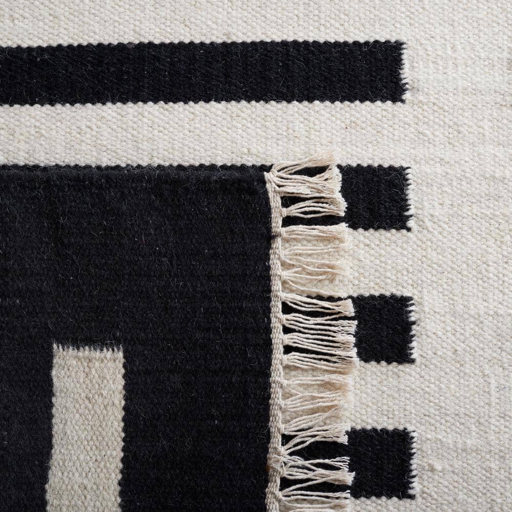Handmade Black and Ivory Wool Striped 4' x 6' Area Rug