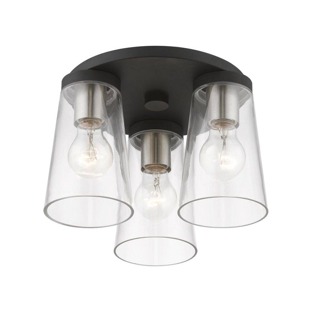 Cityview Black and Brushed Nickel 3-Light Flush Mount with Clear Glass
