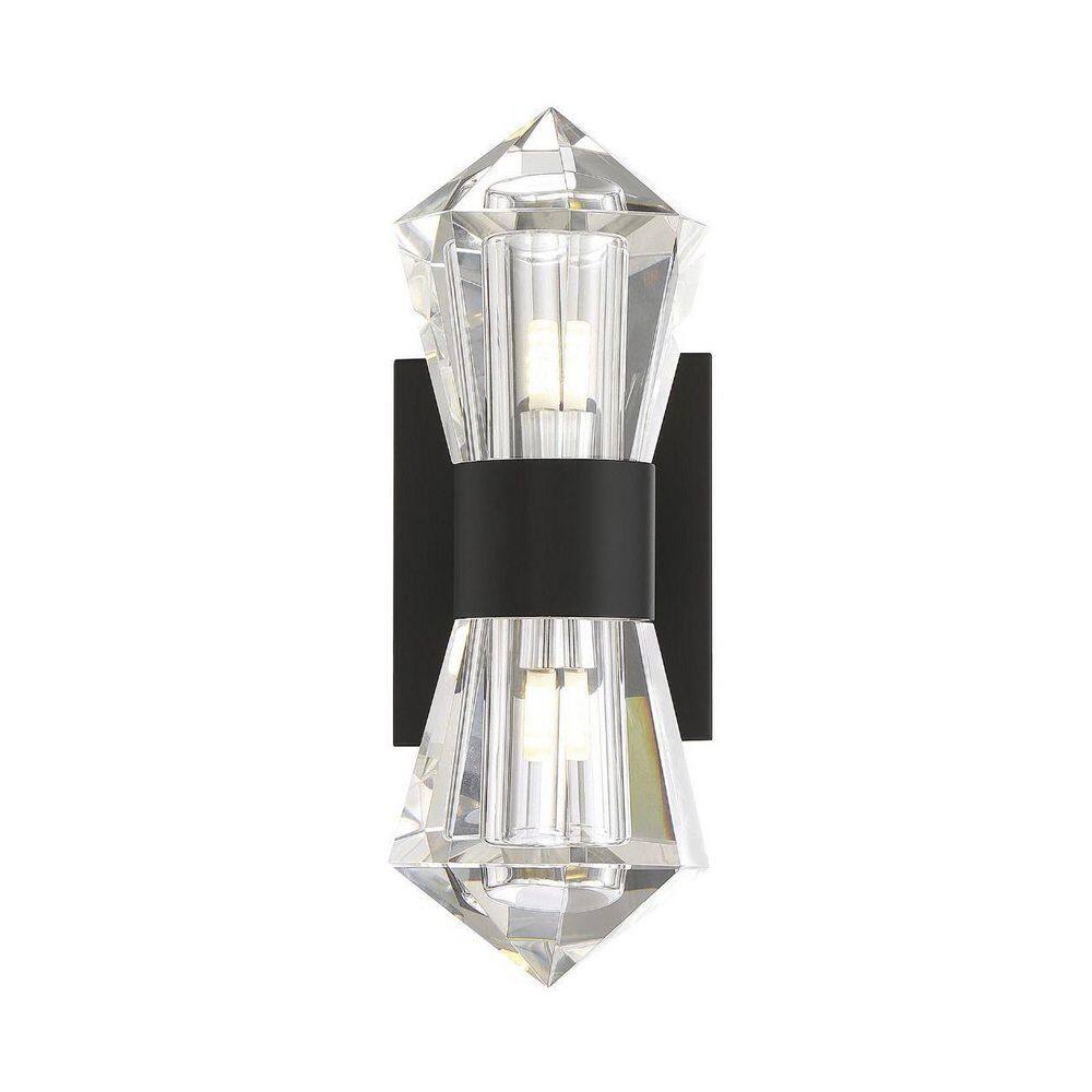 Matte Black Glam 2-Light Wall Sconce with Crystal Accents