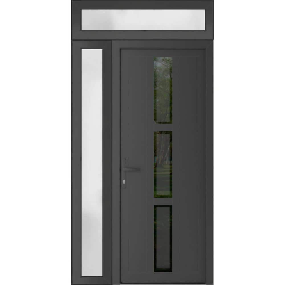 48 in. x 94 in. Right-hand/Inswing Mirrored Glass Antracite Grey Steel Prehung Front Door with Hardware price history on PriceWatchPro