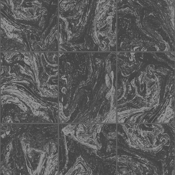 Glitter Marble Tile Black Vinyl Strippable Roll (Covers 56 sq. ft.)