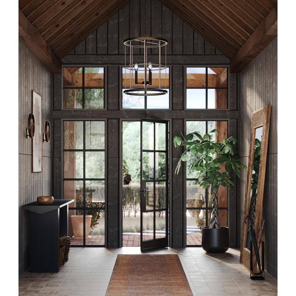 Aged Brass 3-Light Pendant with Woven Metal and Rattan Cage