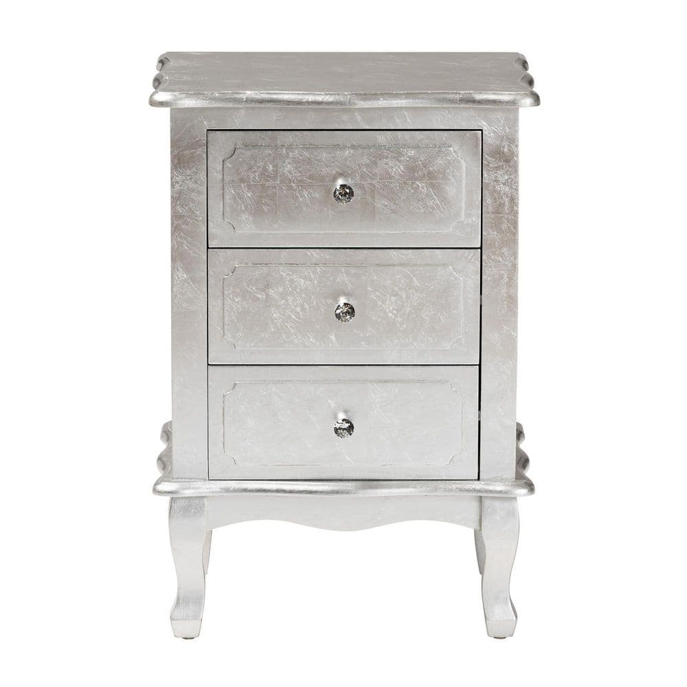 Newton Traditional Silver 3-Drawer Solid Wood Nightstand