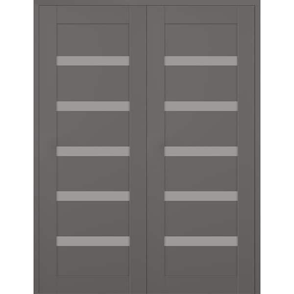 Leora 48 in. x 84 in. Both Active 6-Lite Frosted Glass Gray Matte Composite Double Prehung Interior Door