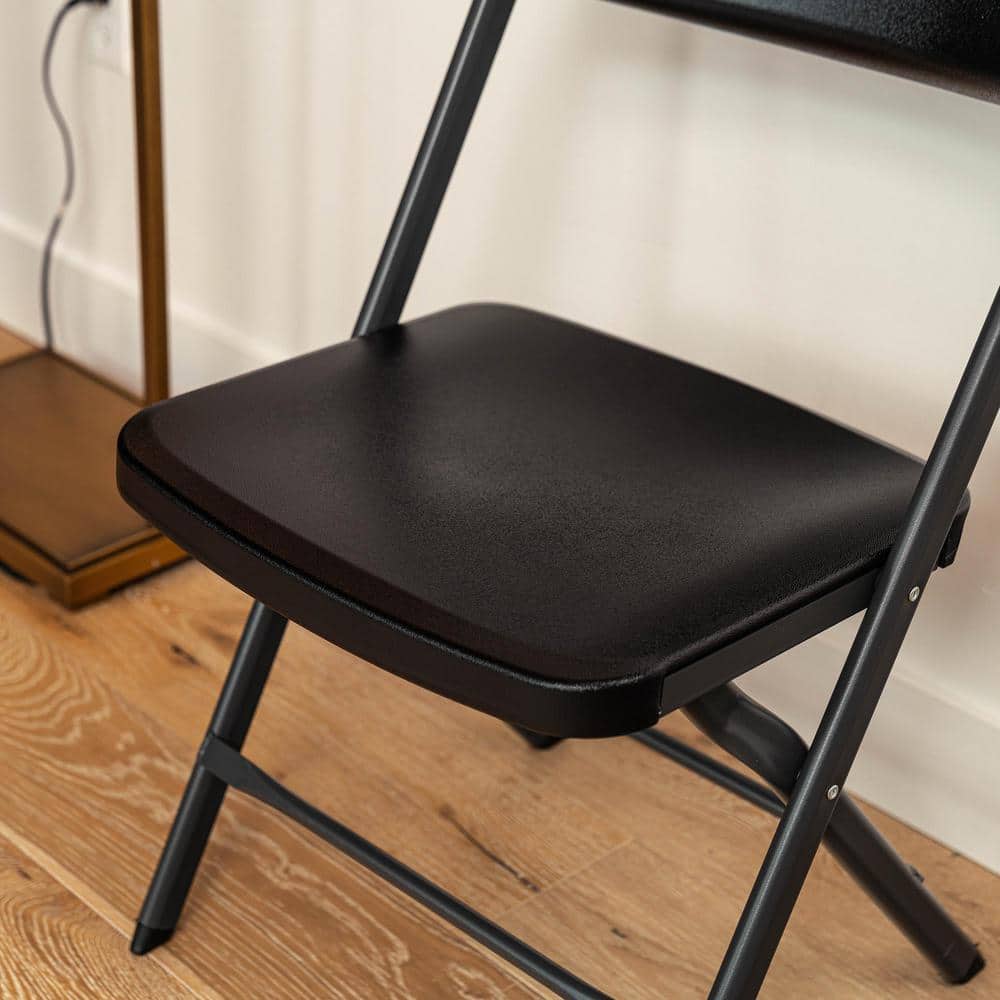 Black Steel and Polyethylene Folding Chair Set, 4-Pack