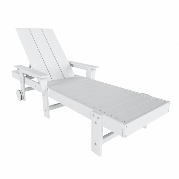 WESTIN OUTDOOR Shoreside White Fade Resistant All Weather HDPE Plastic Outdoor Adjustable Backrest Chaise Lounge Arm Chair with Wheels