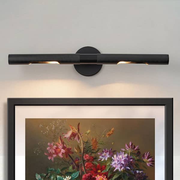 23.62 in. 2-Light Matte Black Bathroom Vanity Light Adjustable Picture Light