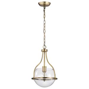 Amado 60-Watt 1-Light Vintage Brass Shaded Pendant Light with Clear Glass Shade and No Bulbs Included