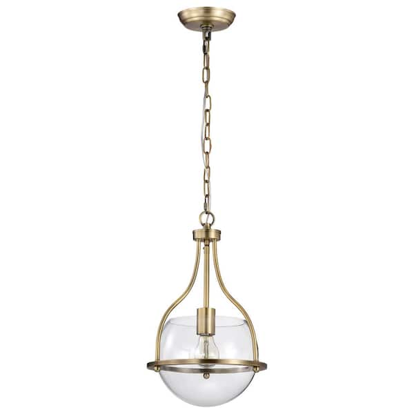 SATCO Amado 60-Watt 1-Light Vintage Brass Shaded Pendant Light with Clear Glass Shade and No Bulbs Included