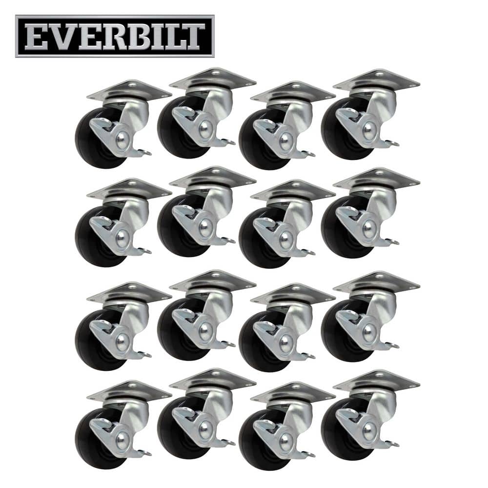 2 in. Black Soft Rubber and Steel Swivel Plate Casters with Locking Brake and 90 lbs. Load Rating 16 Pack price history on PriceWatchPro