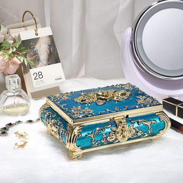 Metal Decorative Jewelry Box Vintage Treasure Chest Case Ornate