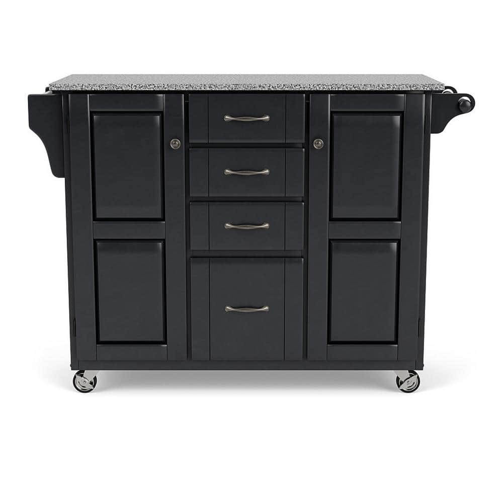 Adjustable Shelving Home Styles Large Mobile Create-a-Cart Black Finish Two Door Cabinet Kitchen Cart with Stainless Steel Top Four Large Utility Drawers