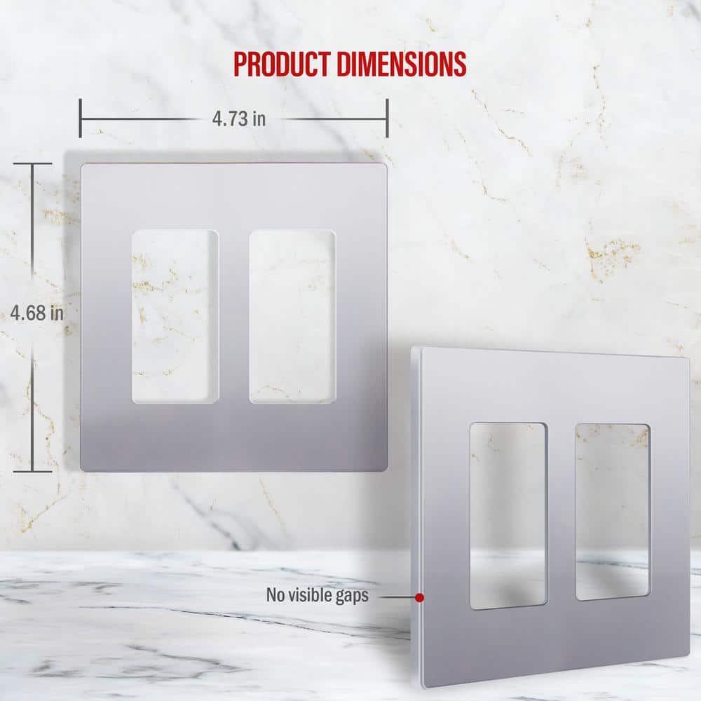 Silver 2-Gang Screwless Decorator Wall Plate