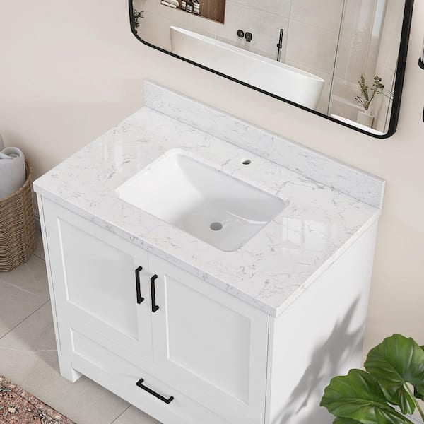Zeafive Kar 36.4 in. W x 22 in. D Engineered Stone White