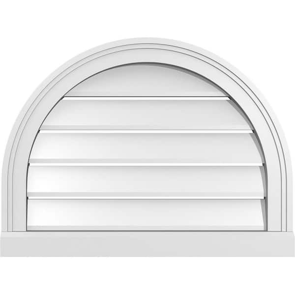 24 in. x 18 in. Round Top Surface Mount PVC Gable Vent: Functional with Brickmould Sill Frame