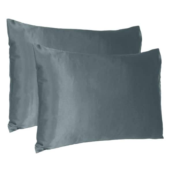HomeRoots Amelia Gray Solid Color Satin Standard Pillowcases (Set of 2)